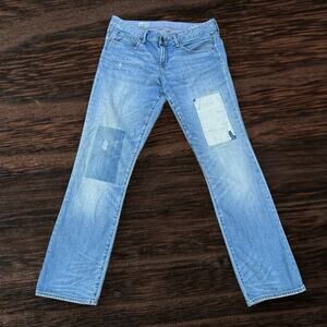 Gap 1969 Real Straight Jeans Patchwork Denim Jeans Embroidered Sz 32 Womens